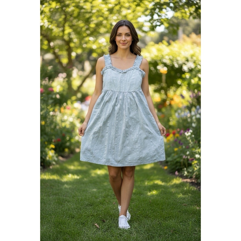 Roxy Light Blue Organic Cotton Smocked Sundress Womens M Boho